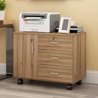 Elegant Wooden Lockable Filing Cabinet with 3-Drawers for Office Image - 17