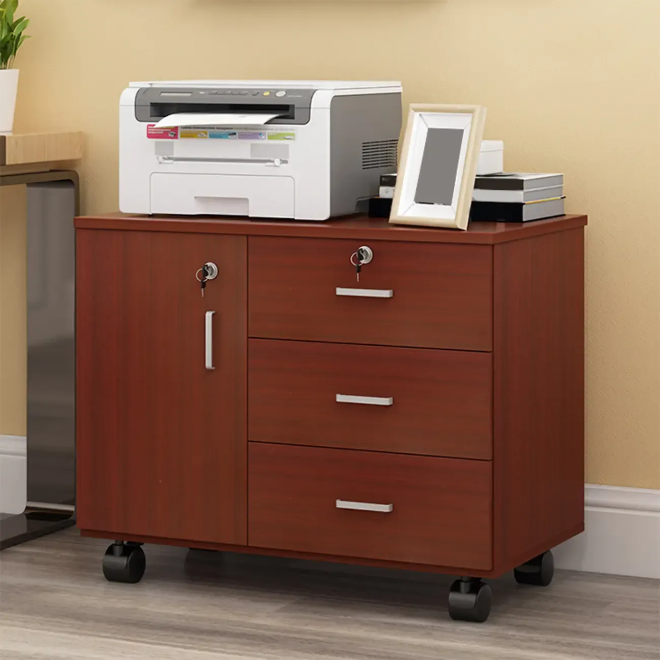 Elegant Wooden Lockable Filing Cabinet with 3-Drawers for Office Image - 18