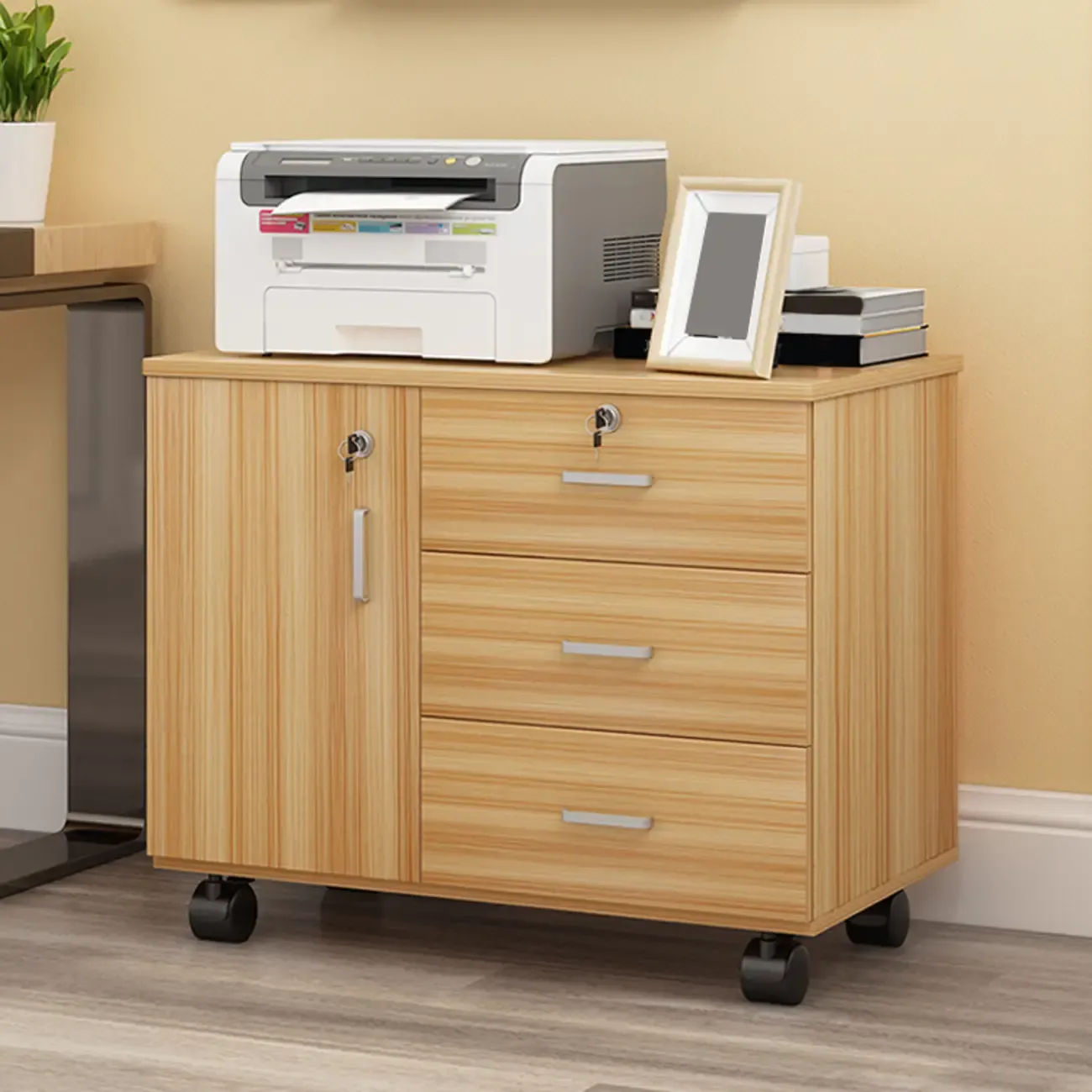 Elegant Wooden Lockable Filing Cabinet with 3-Drawers for Office Image - 19