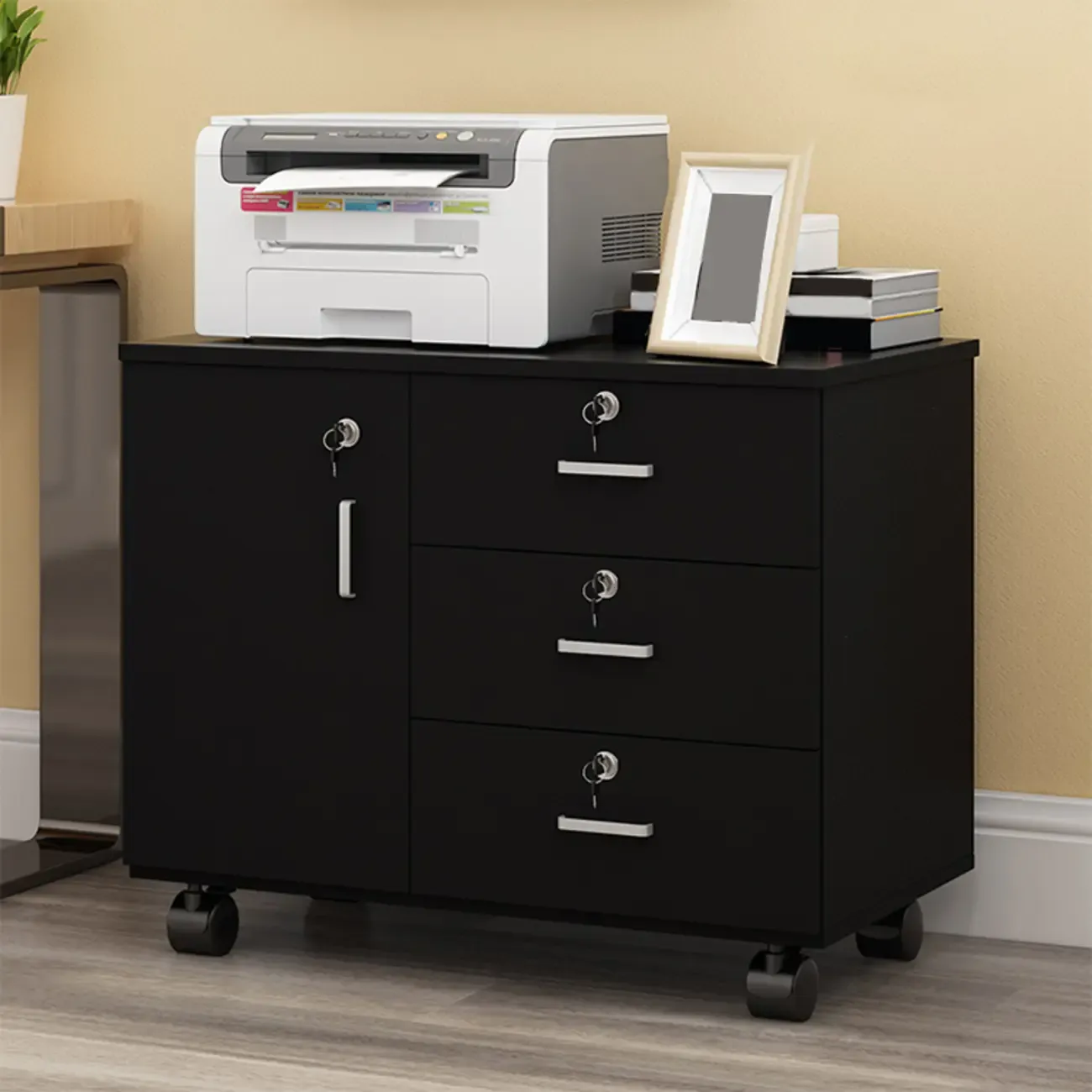 Elegant Wooden Lockable Filing Cabinet with 3-Drawers for Office Image - 20