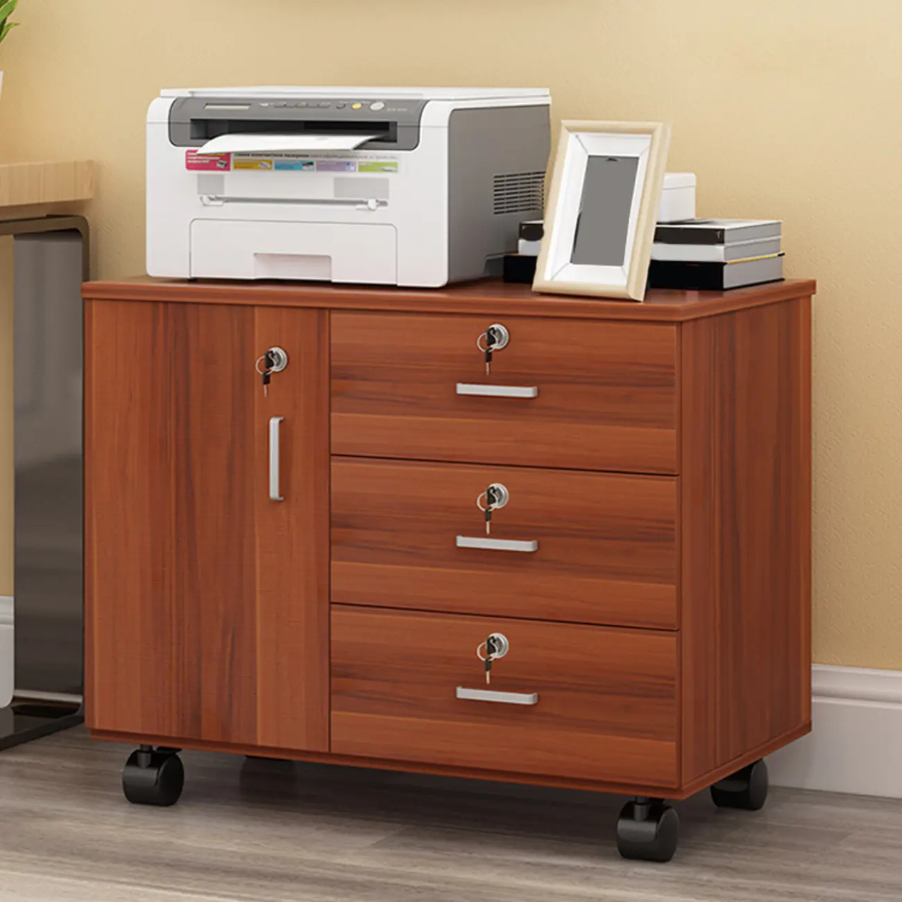 Elegant Wooden Lockable Filing Cabinet with 3-Drawers for Office Image - 22 | homeyfad