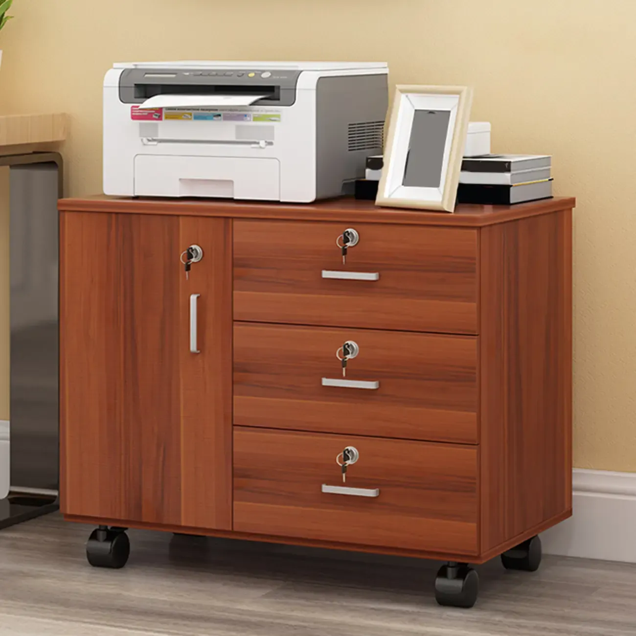 Elegant Wooden Lockable Filing Cabinet with 3-Drawers for Office Image - 22