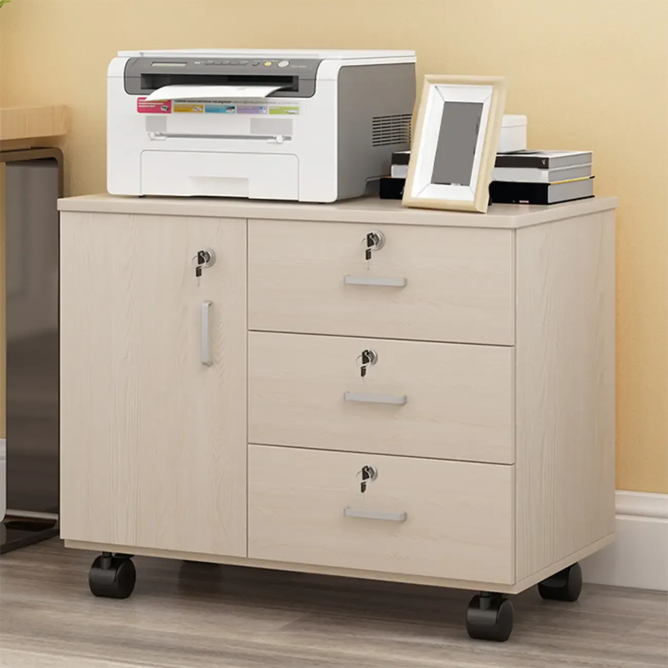 Elegant Wooden Lockable Filing Cabinet with 3-Drawers for Office Image - 24