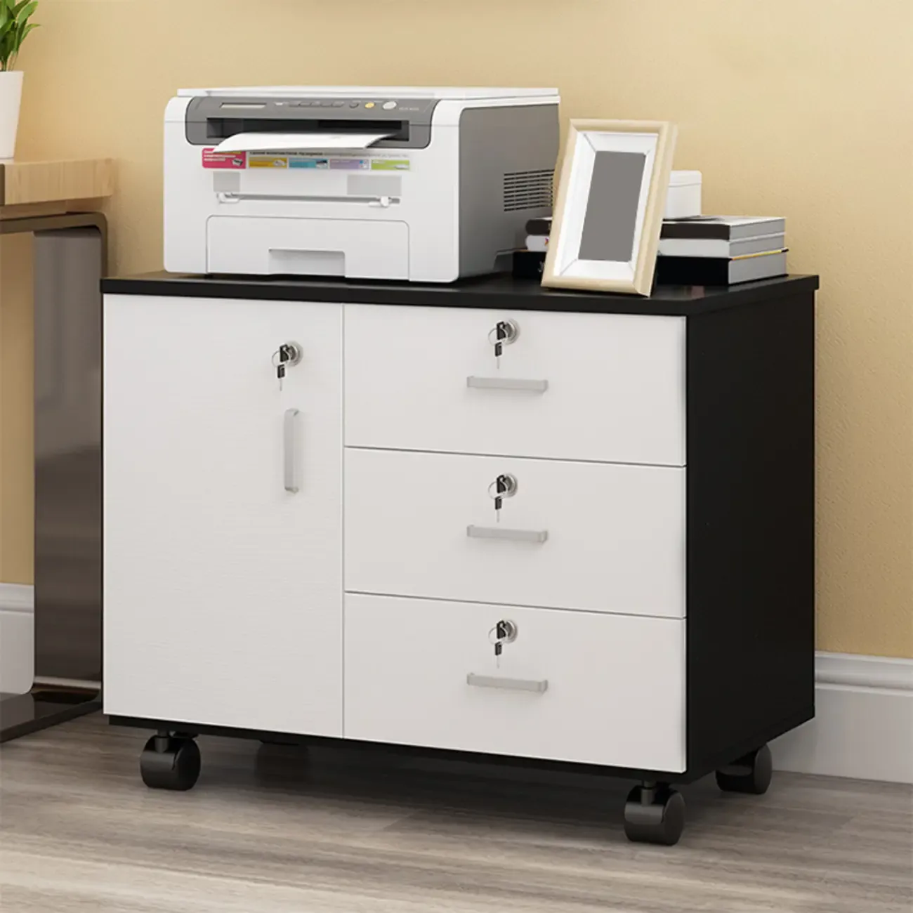 Elegant Wooden Lockable Filing Cabinet with 3-Drawers for Office Image - 25