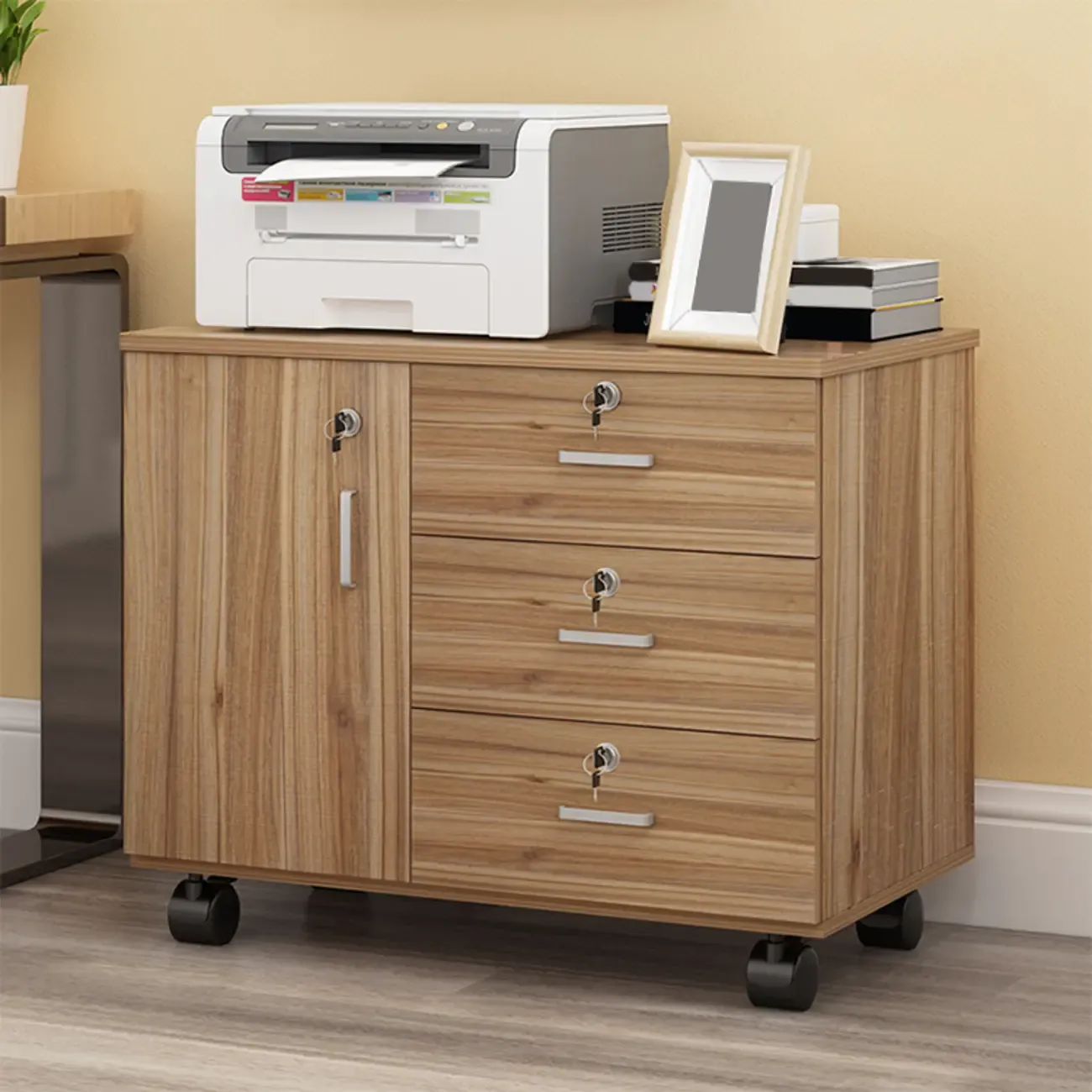 Elegant Wooden Lockable Filing Cabinet with 3-Drawers for Office Image - 26