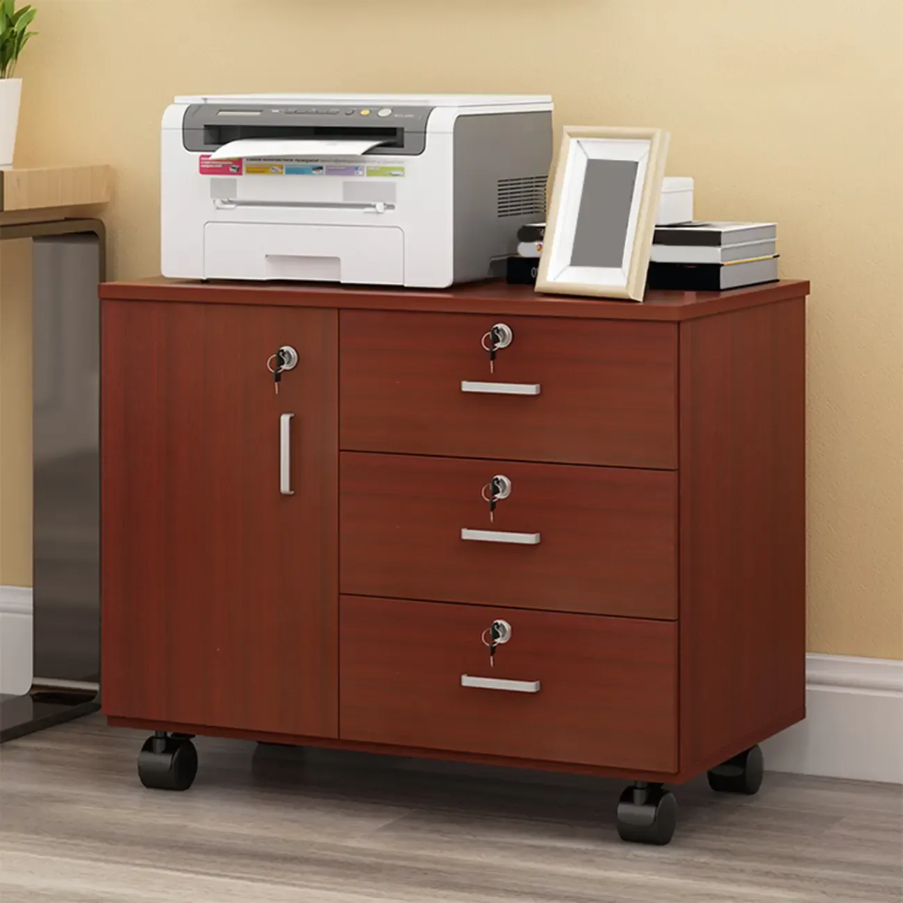 Elegant Wooden Lockable Filing Cabinet with 3-Drawers for Office Image - 27