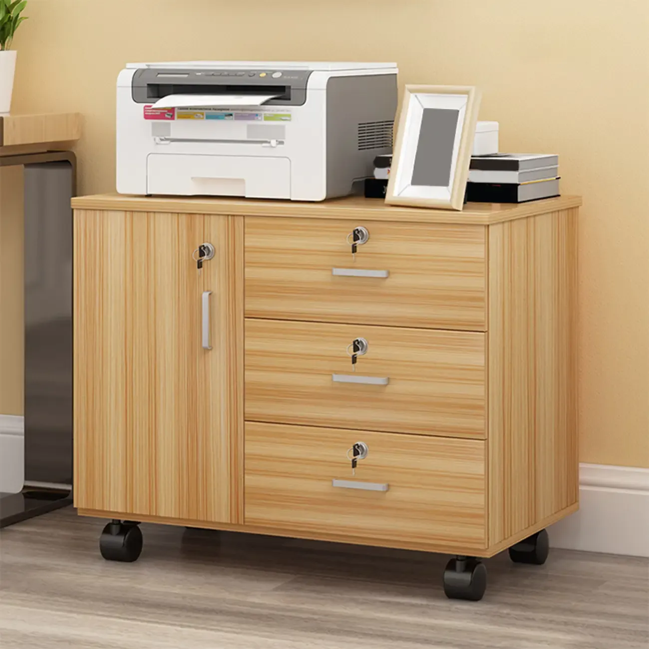 Elegant Wooden Lockable Filing Cabinet with 3-Drawers for Office Image - 28