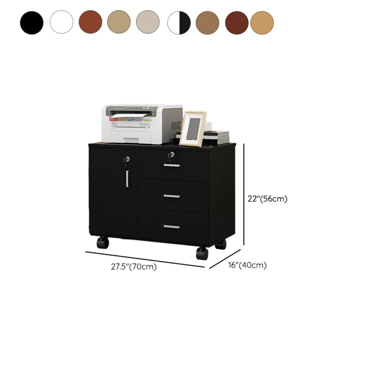 Elegant Wooden Lockable Filing Cabinet with 3-Drawers for Office #size