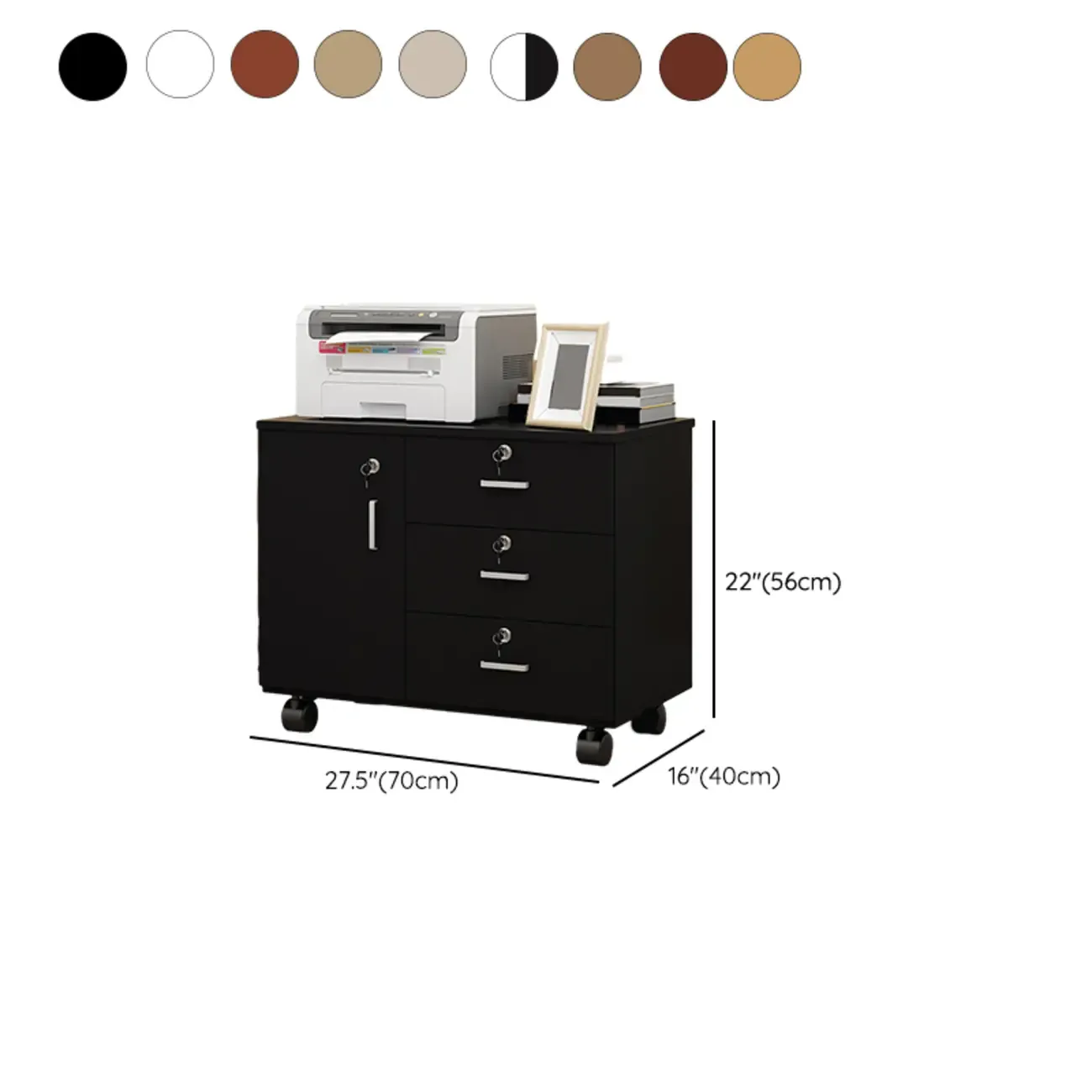 Elegant Wooden Lockable Filing Cabinet with 3-Drawers for Office Image - 30