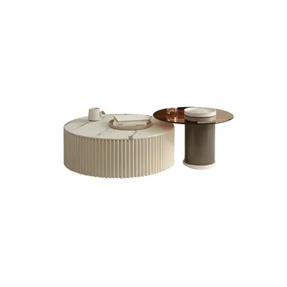 White Drum Round Wood Coffee Table with Storage Image - 9
