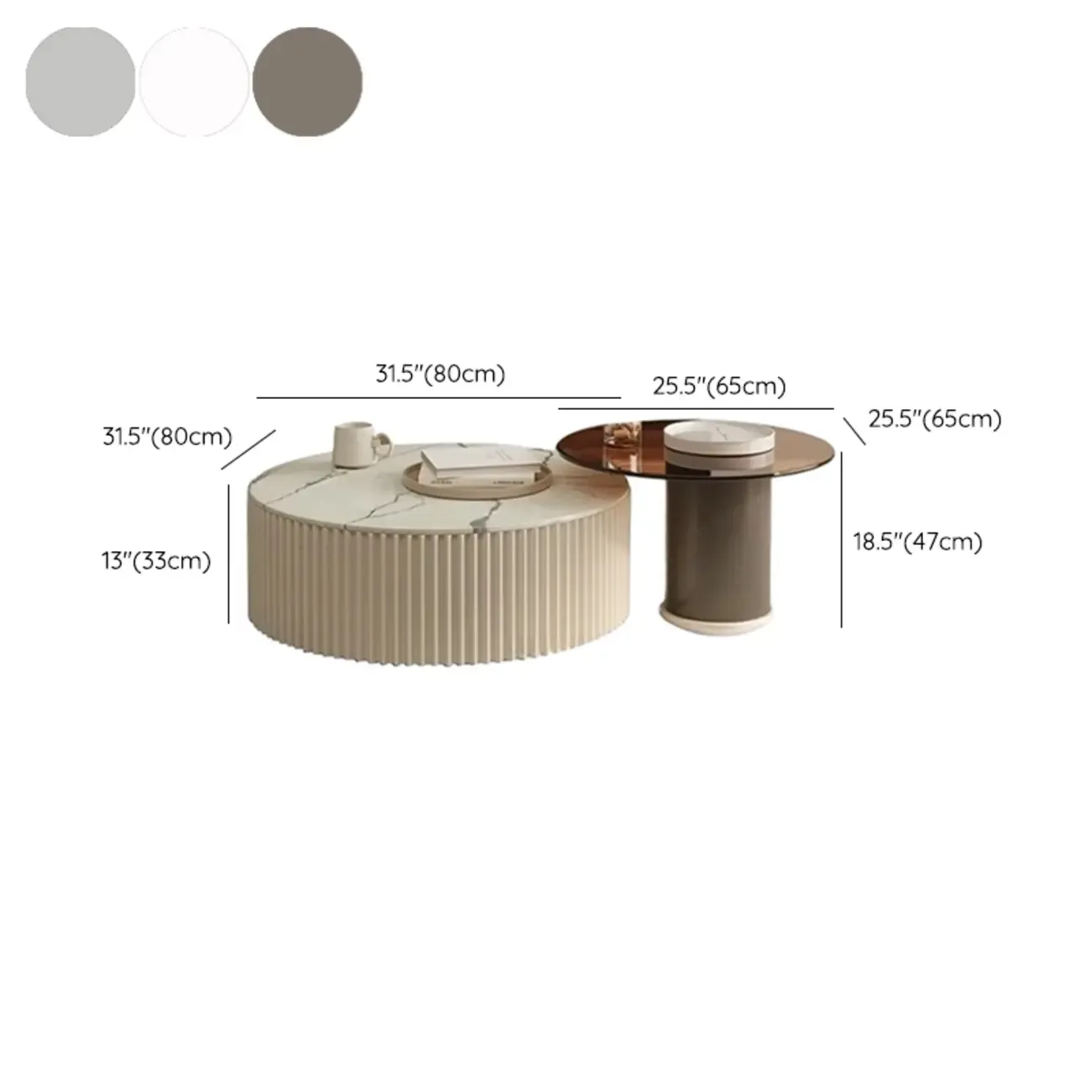 White Drum Round Wood Coffee Table with Storage Image - 14