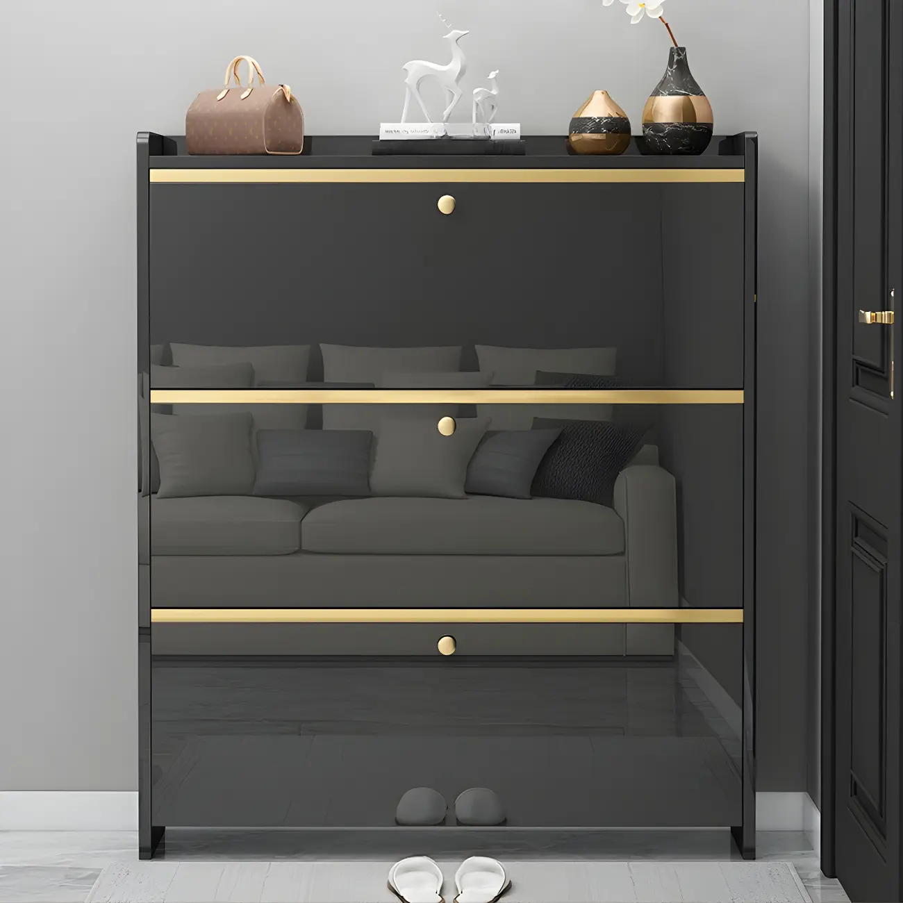 Entryway Glam Black Shoe Storage with Adjustable Shelves Image - 1 | homeyfad