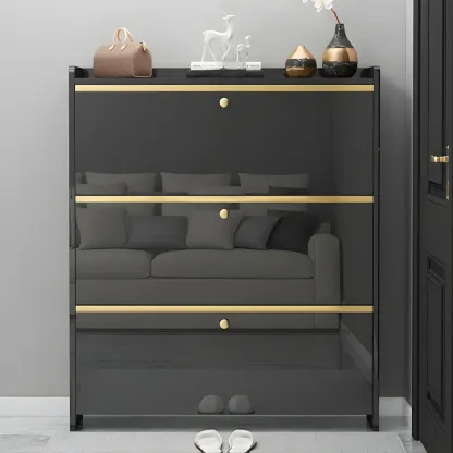 Entryway Glam Black Shoe Storage with Adjustable Shelves Image - 1