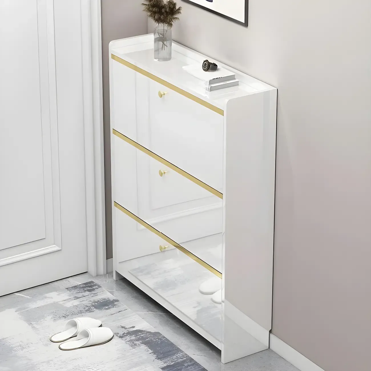 Entryway Glam Black Shoe Storage with Adjustable Shelves Image - 3