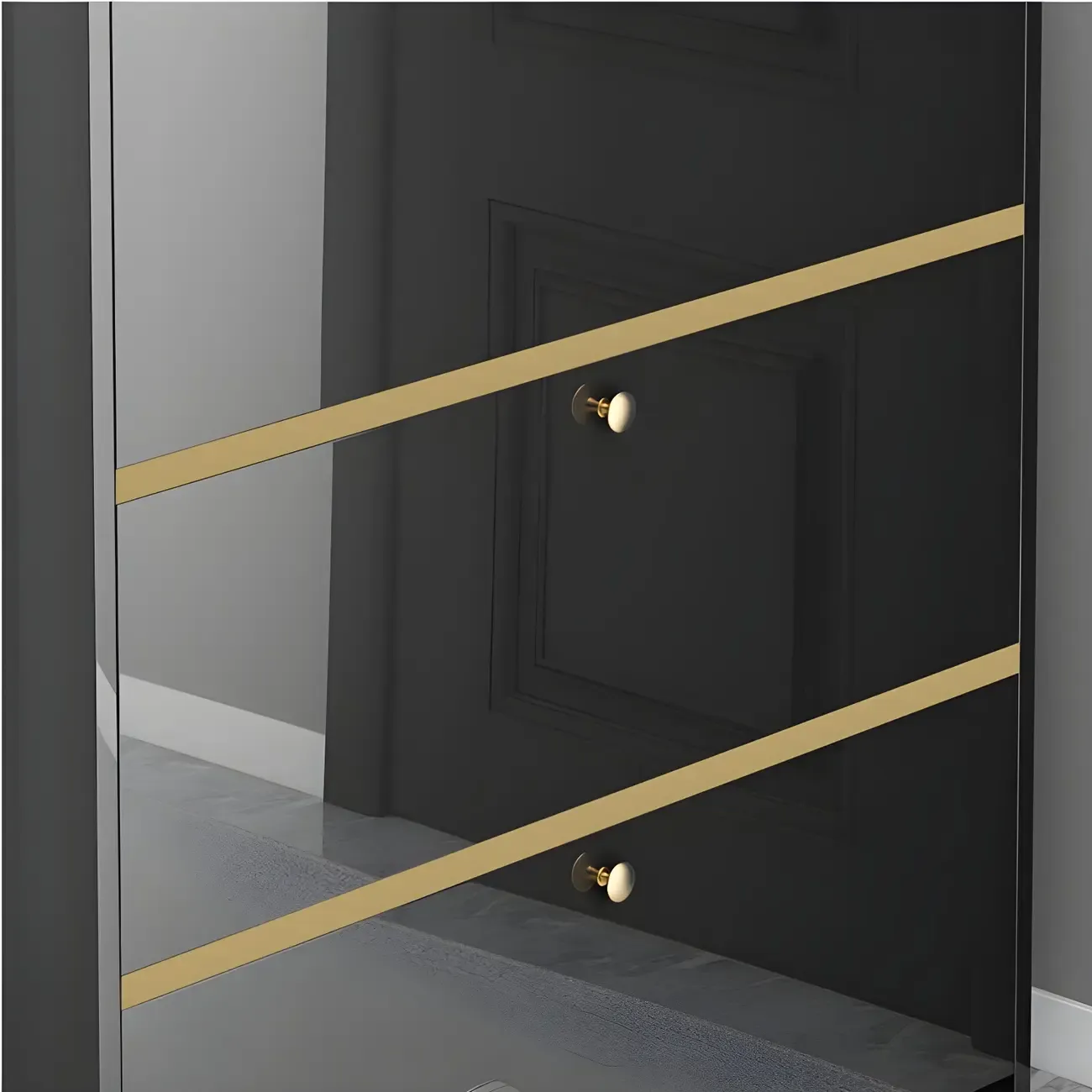 Entryway Glam Black Shoe Storage with Adjustable Shelves Image - 4