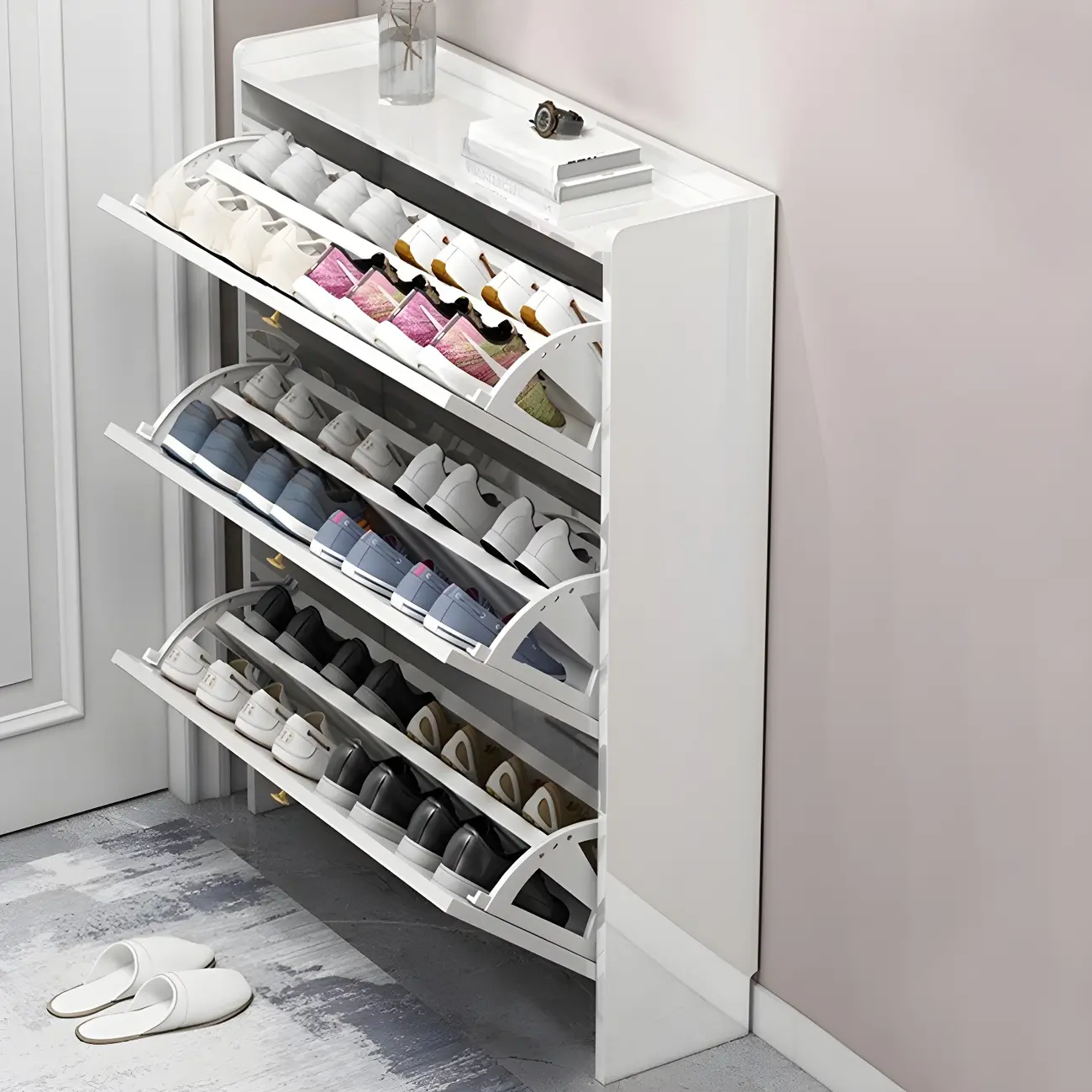 Entryway Glam Black Shoe Storage with Adjustable Shelves Image - 7 | homeyfad