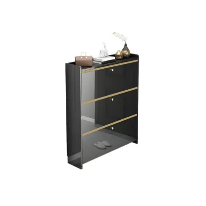 Entryway Glam Black Shoe Storage with Adjustable Shelves Image - 8