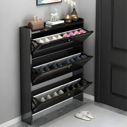 Entryway Glam Black Shoe Storage with Adjustable Shelves Image - 9