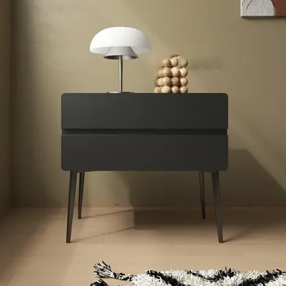 Scandinavian Pine Wood Leggy 2-Drawer Nightstand Image - 1