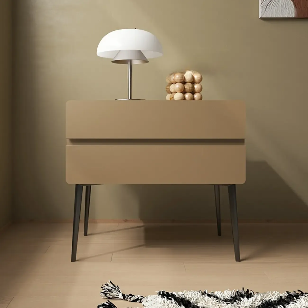 Scandinavian Pine Wood Leggy 2-Drawer Nightstand Image - 2