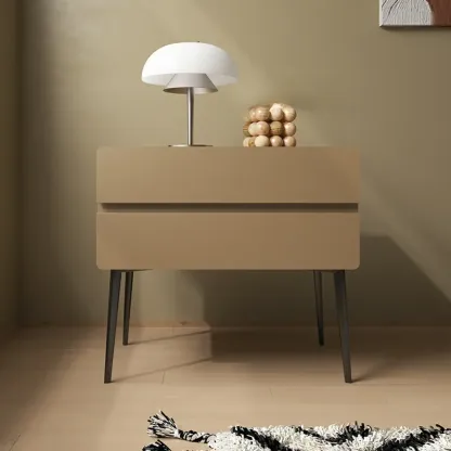 Scandinavian Pine Wood Leggy 2-Drawer Nightstand Image - 2