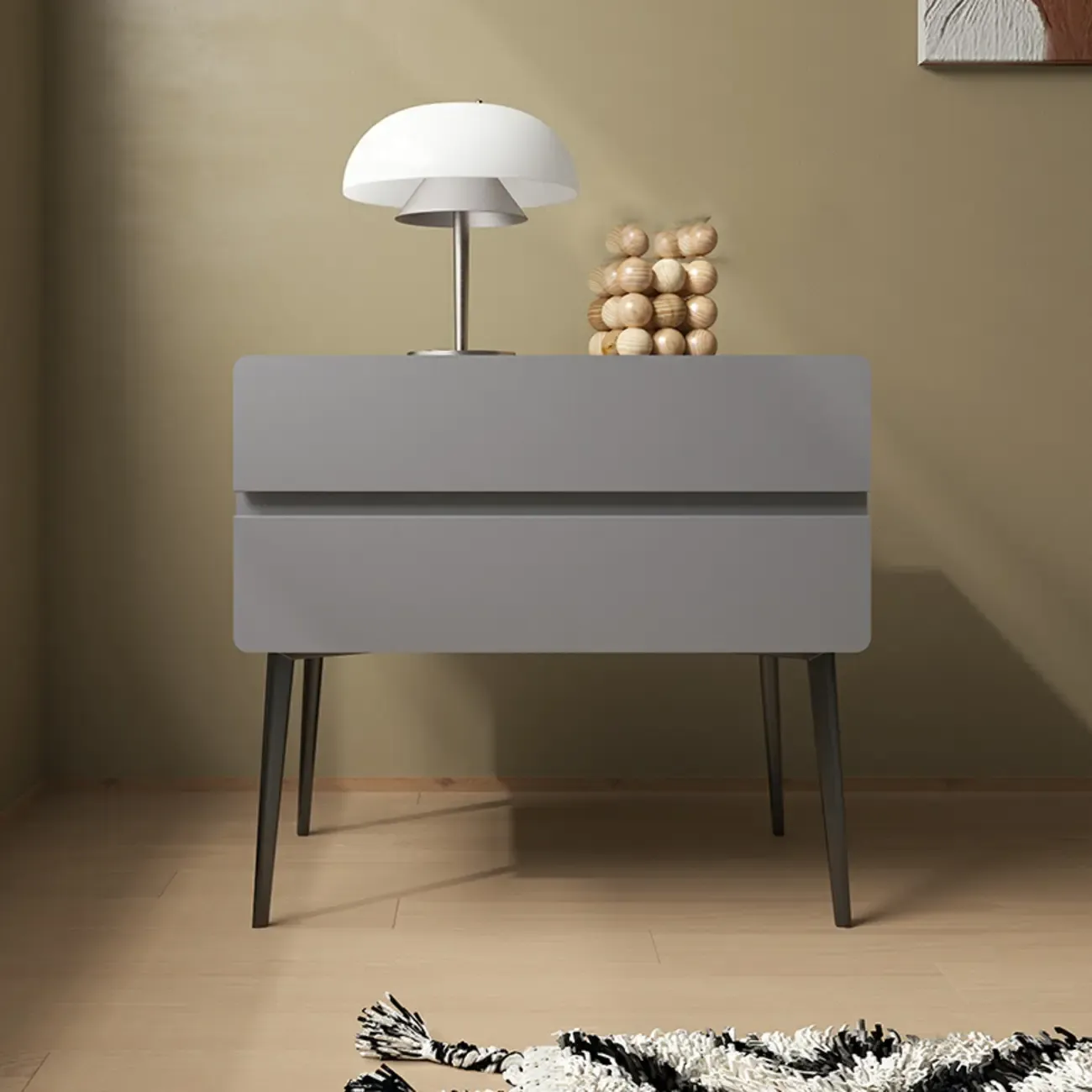 Scandinavian Pine Wood Leggy 2-Drawer Nightstand Image - 3