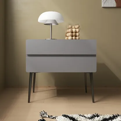 Scandinavian Pine Wood Leggy 2-Drawer Nightstand Image - 3