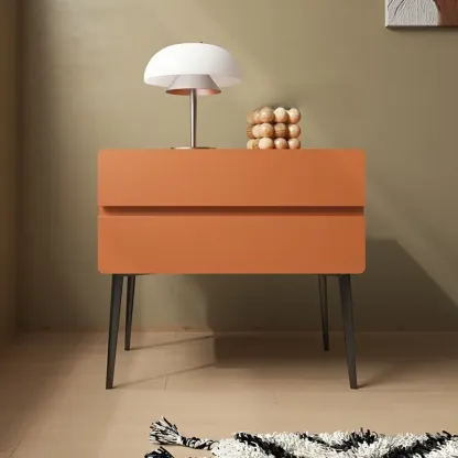 Scandinavian Pine Wood Leggy 2-Drawer Nightstand Image - 4