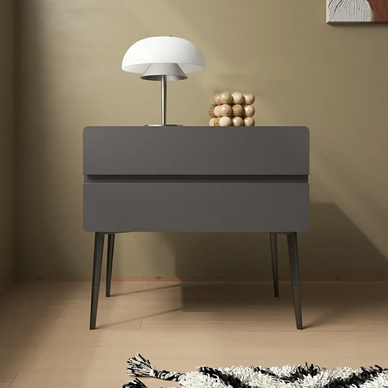 Scandinavian Pine Wood Leggy 2-Drawer Nightstand Image - 5