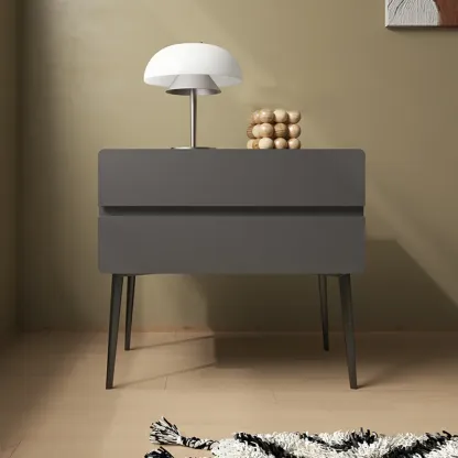 Scandinavian Pine Wood Leggy 2-Drawer Nightstand Image - 5