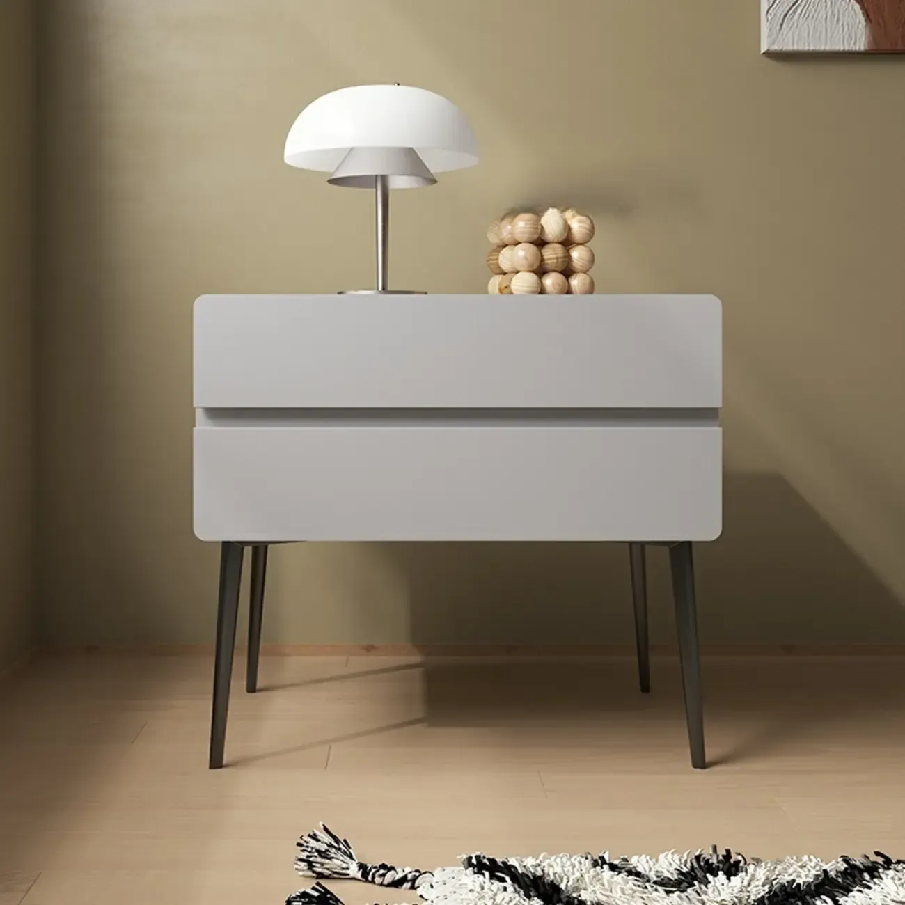 Scandinavian Pine Wood Leggy 2-Drawer Nightstand Image - 7