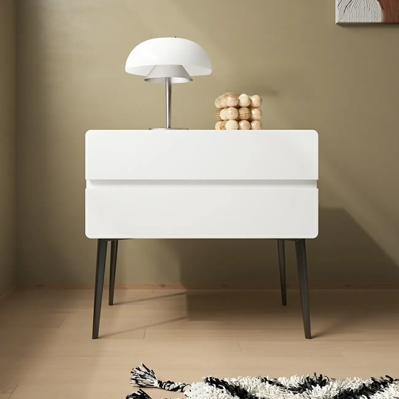 Scandinavian Pine Wood Leggy 2-Drawer Nightstand Image - 9