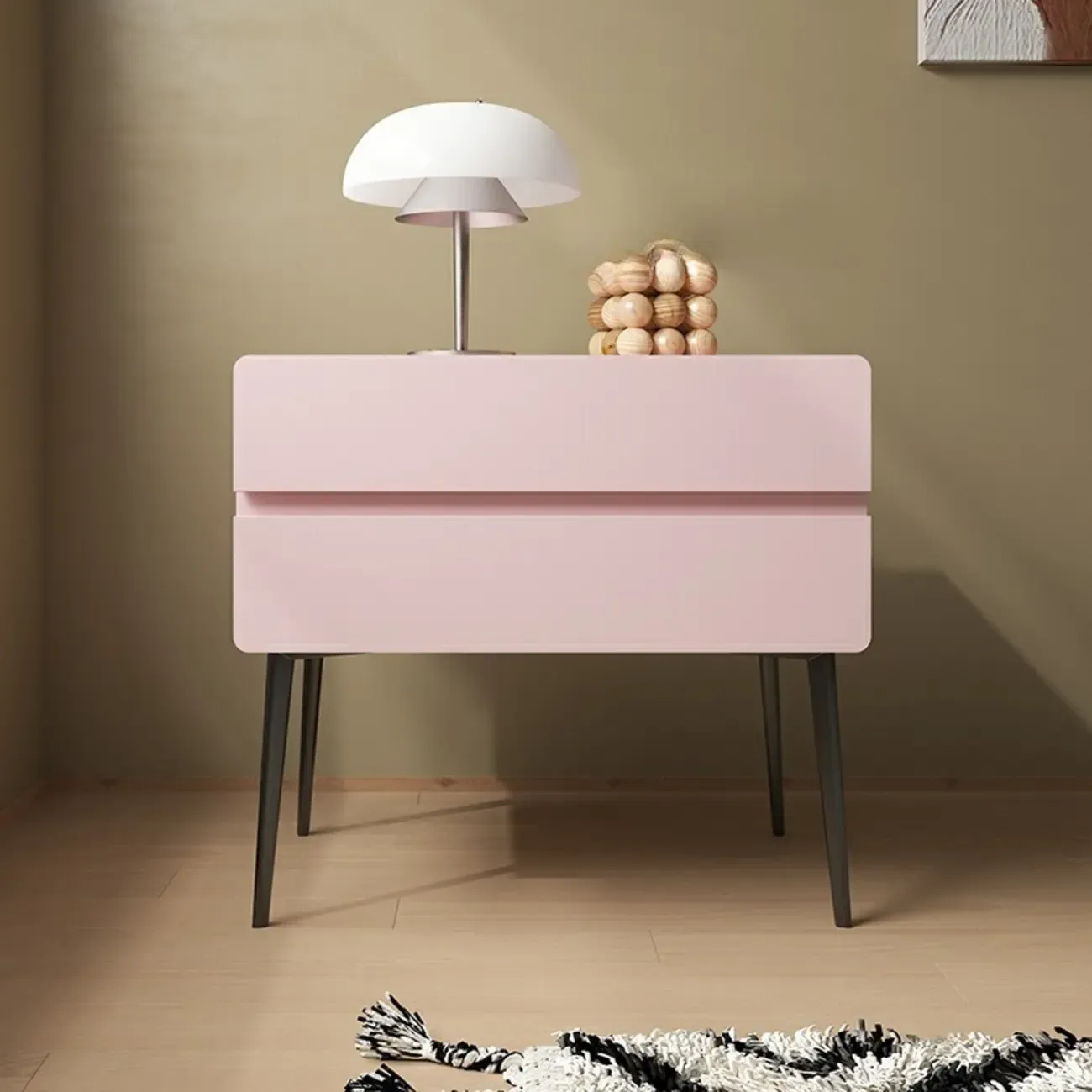 Scandinavian Pine Wood Leggy 2-Drawer Nightstand Image - 10