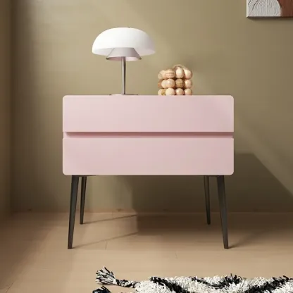 Scandinavian Pine Wood Leggy 2-Drawer Nightstand Image - 10