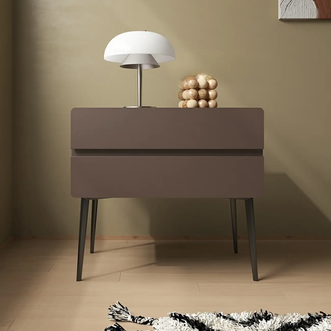 Scandinavian Pine Wood Leggy 2-Drawer Nightstand Image - 11 | homeyfad