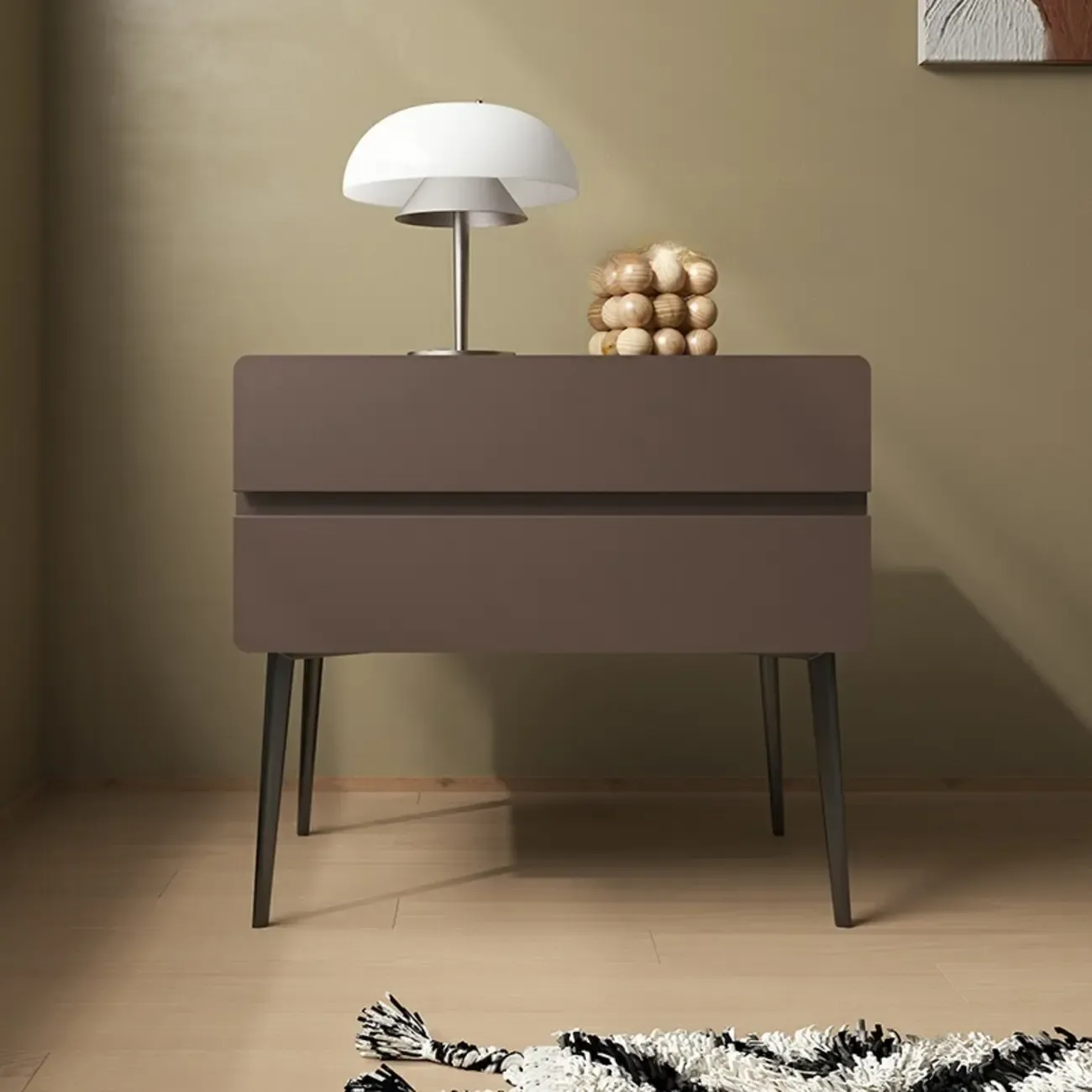 Scandinavian Pine Wood Leggy 2-Drawer Nightstand Image - 11