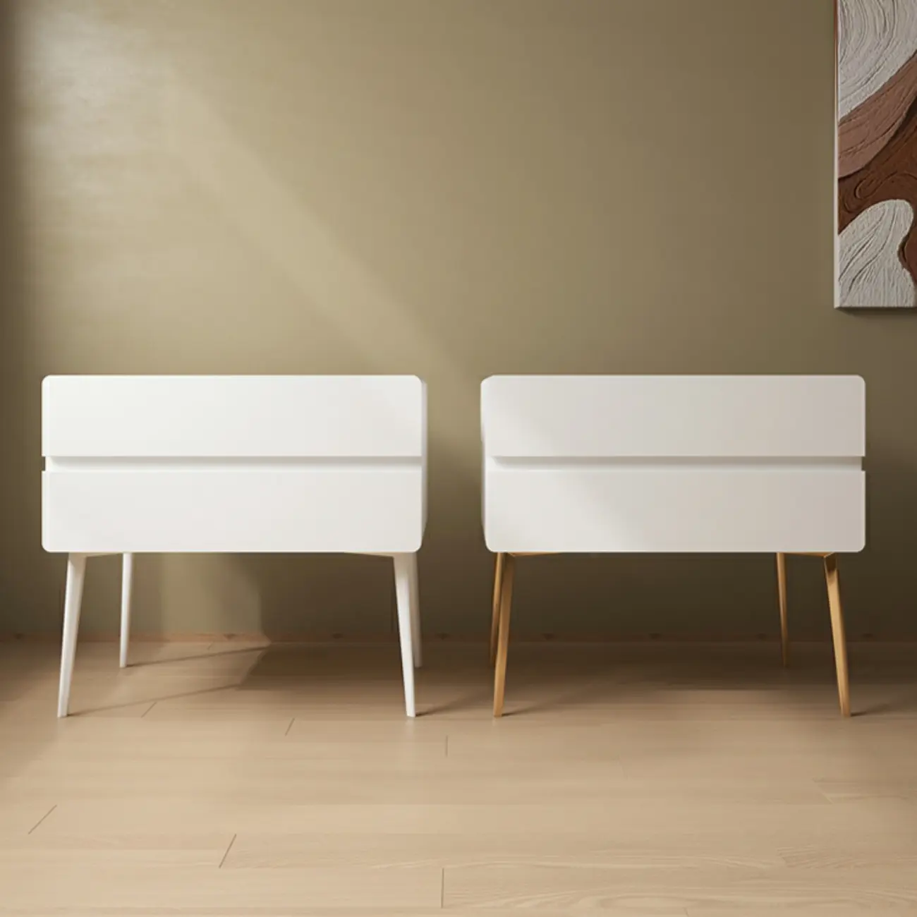 Scandinavian Pine Wood Leggy 2-Drawer Nightstand Image - 14 | homeyfad