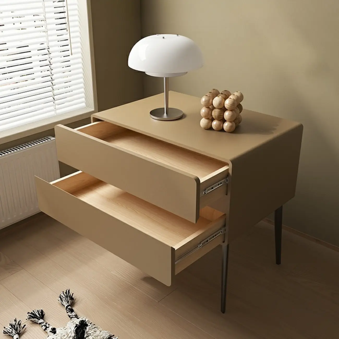 Scandinavian Pine Wood Leggy 2-Drawer Nightstand Image - 16 | homeyfad