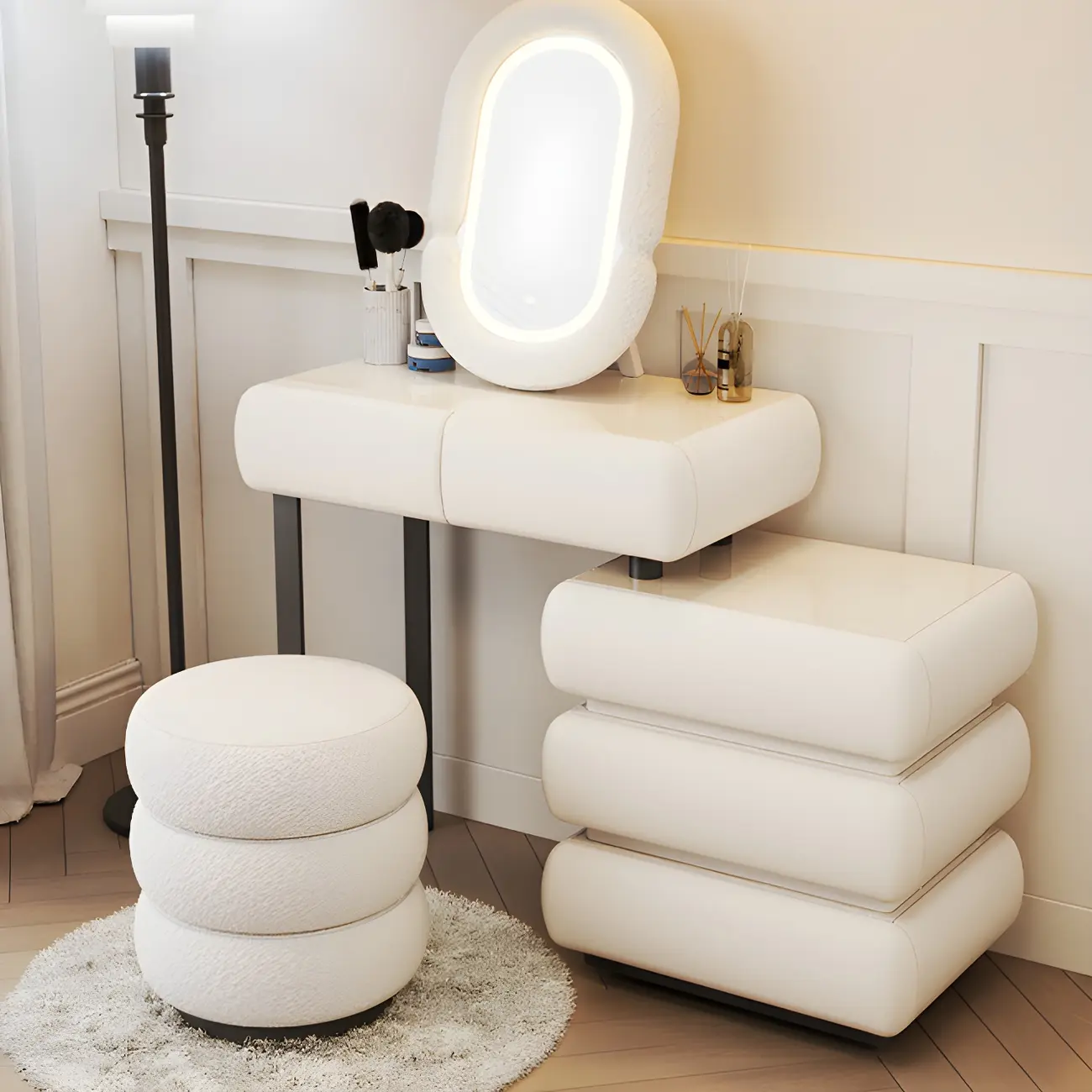 White 5-Drawer Wood Stone Top Makeup Vanity Image - 1 | homeyfad