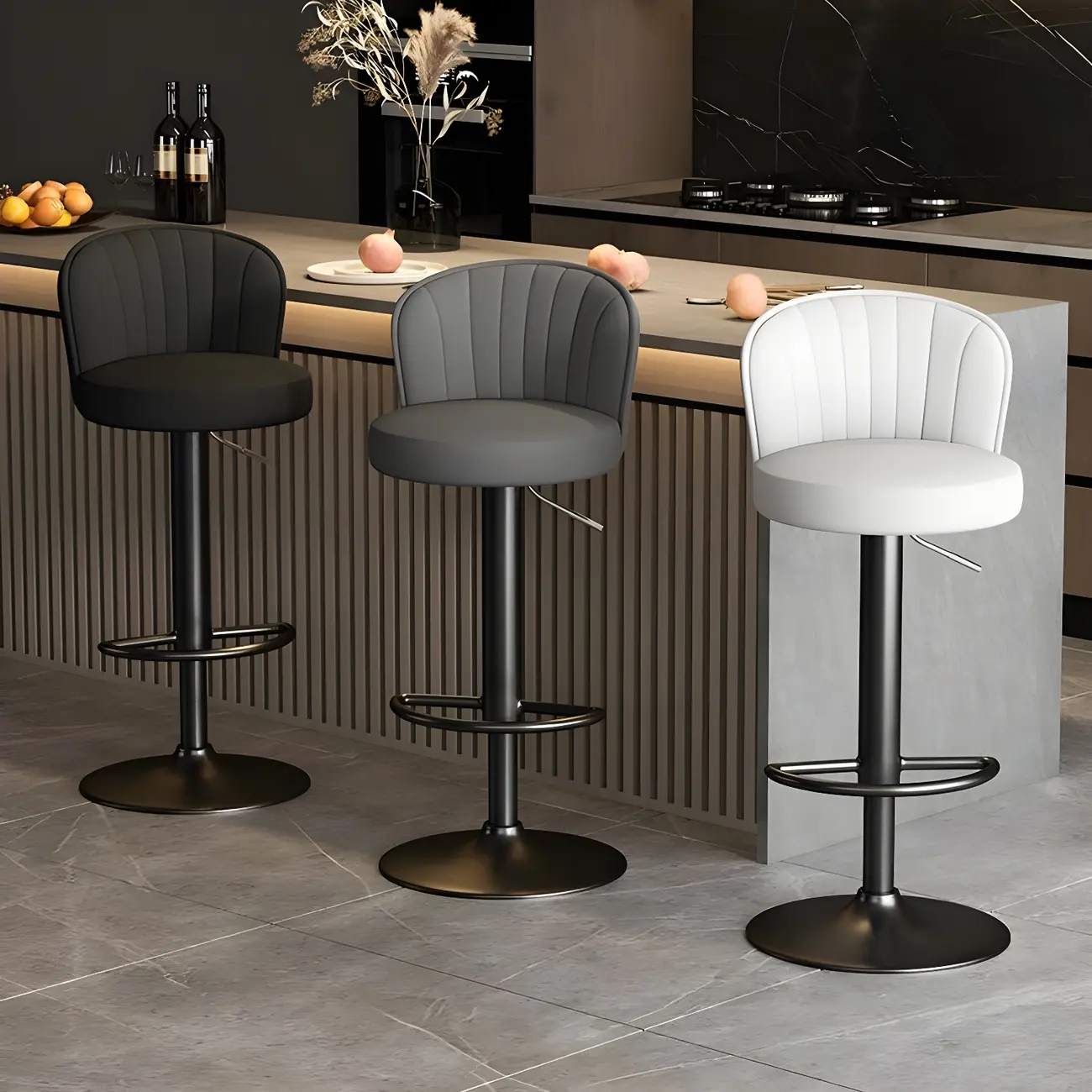 Glam Adjustable Swivel Fabric Bar Stools with Back Image - 1 | homeyfad