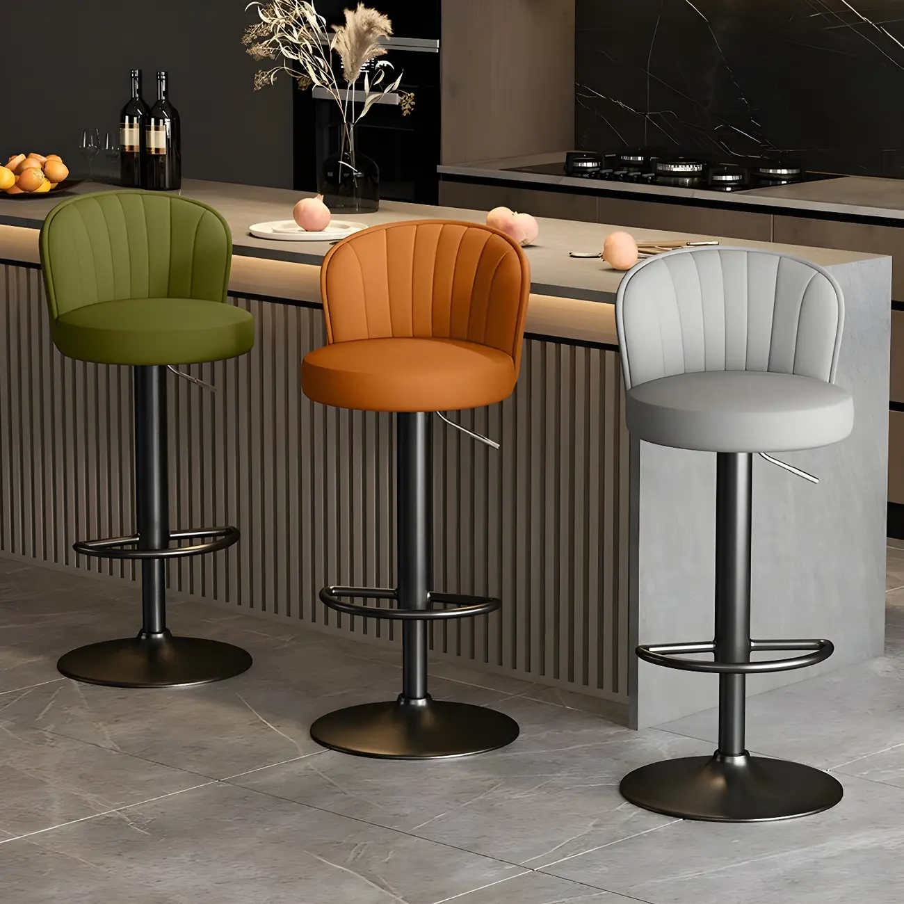 Glam Adjustable Swivel Fabric Bar Stools with Back Image - 8 | homeyfad