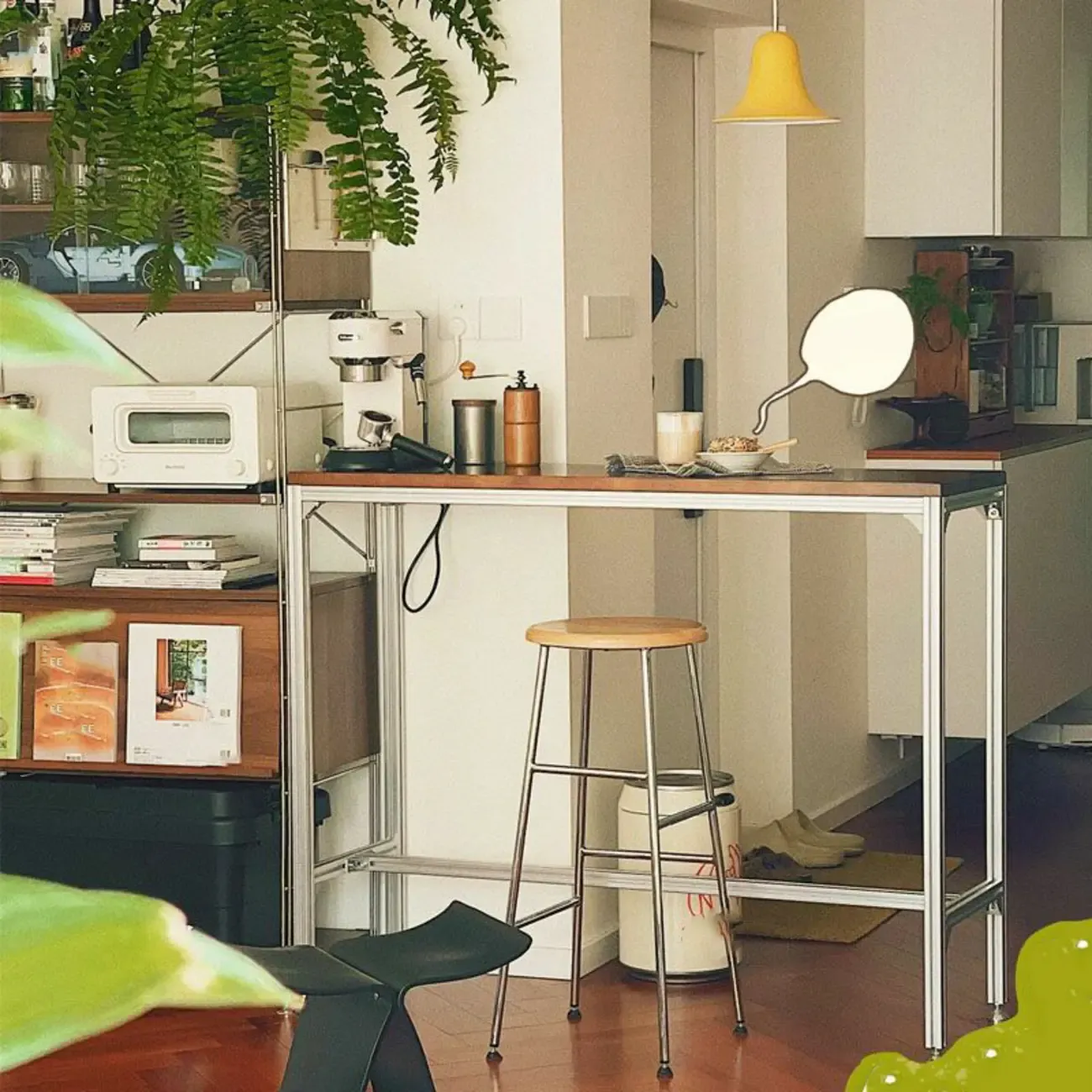 Modern Brown Wood Silver Metal Trestle Bar Tables Image - 3