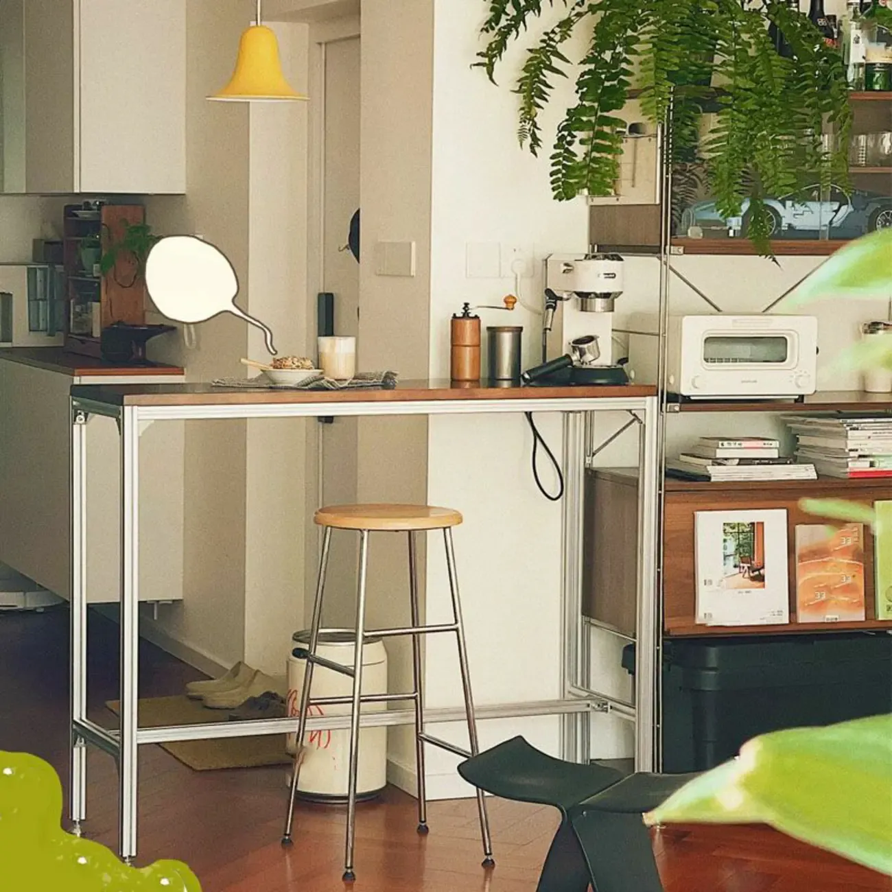 Modern Brown Wood Silver Metal Trestle Bar Tables Image - 4