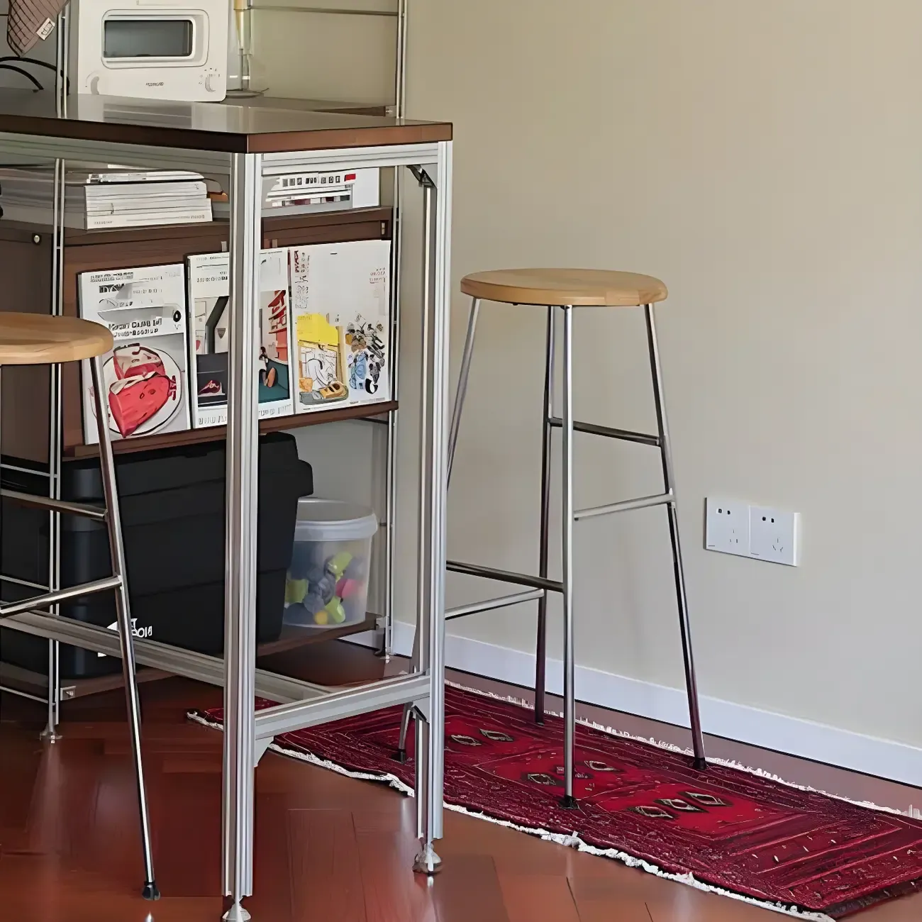 Modern Brown Wood Silver Metal Trestle Bar Tables Image - 11