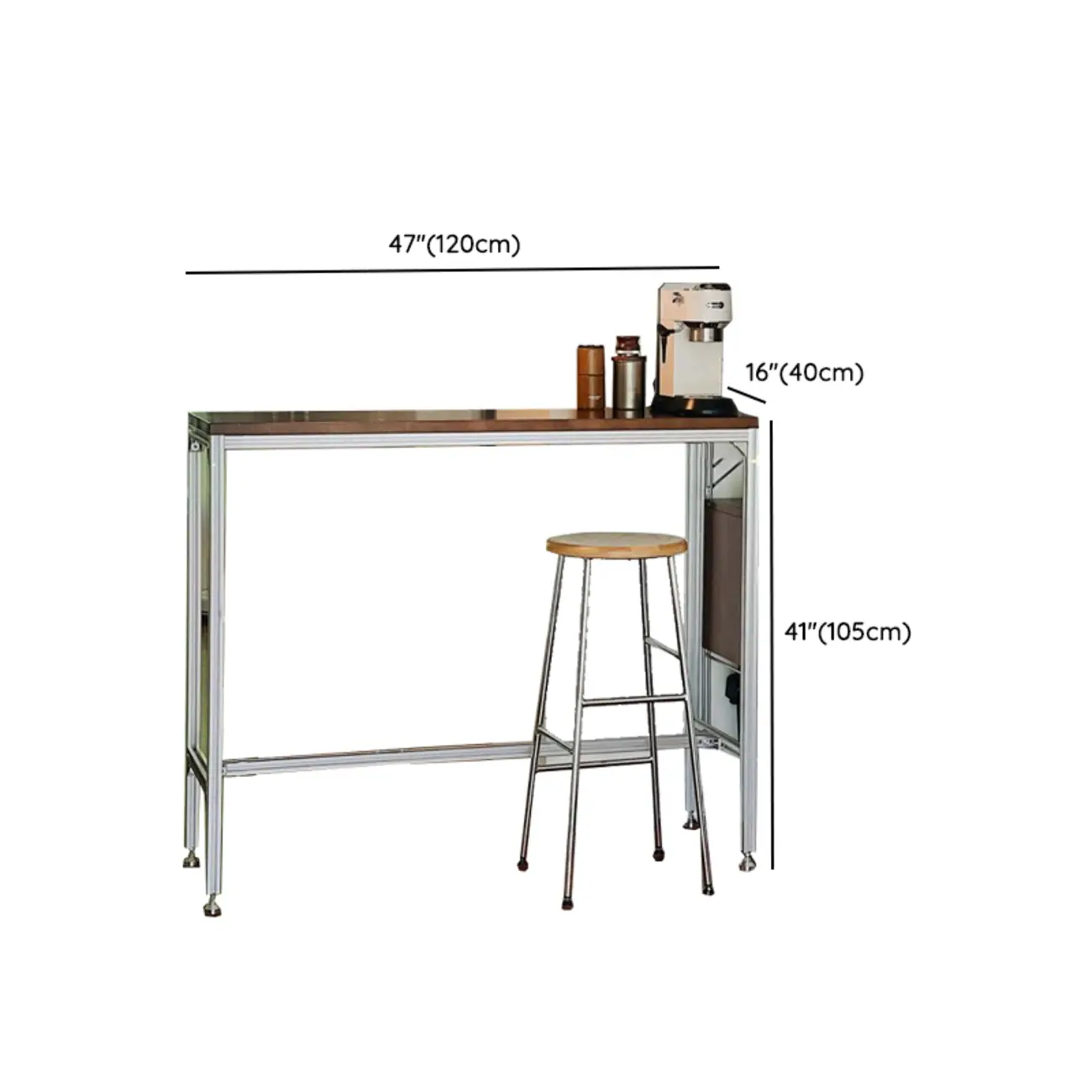 Modern Brown Wood Silver Metal Trestle Bar Tables Image - 14 | homeyfad