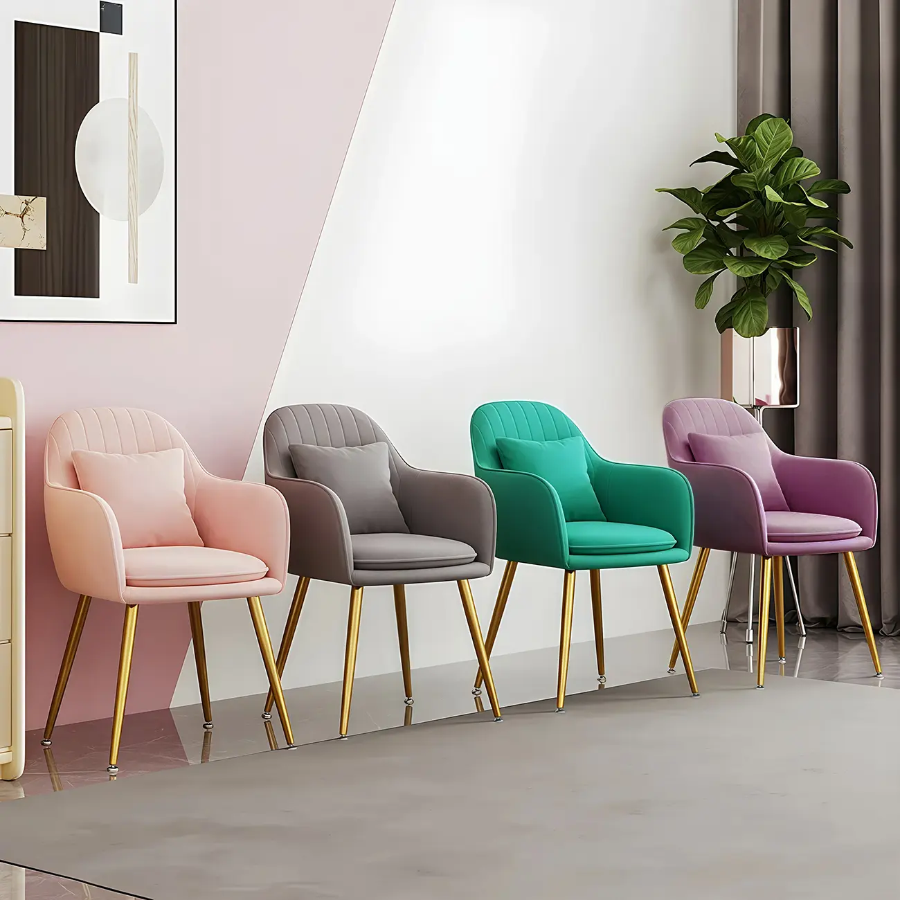 Glam Upholstered Curved Wood Armrest Dining Chair Image - 2 | homeyfad