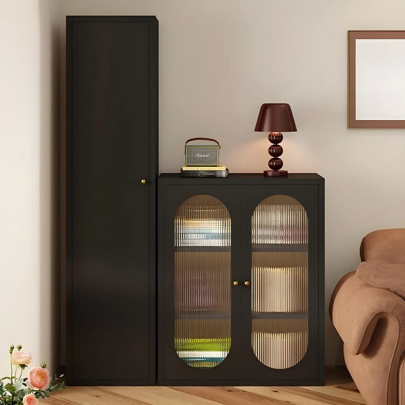 Modern Black Metal Adjustable Shelves Storage Cabinet Image - 2 | homeyfad