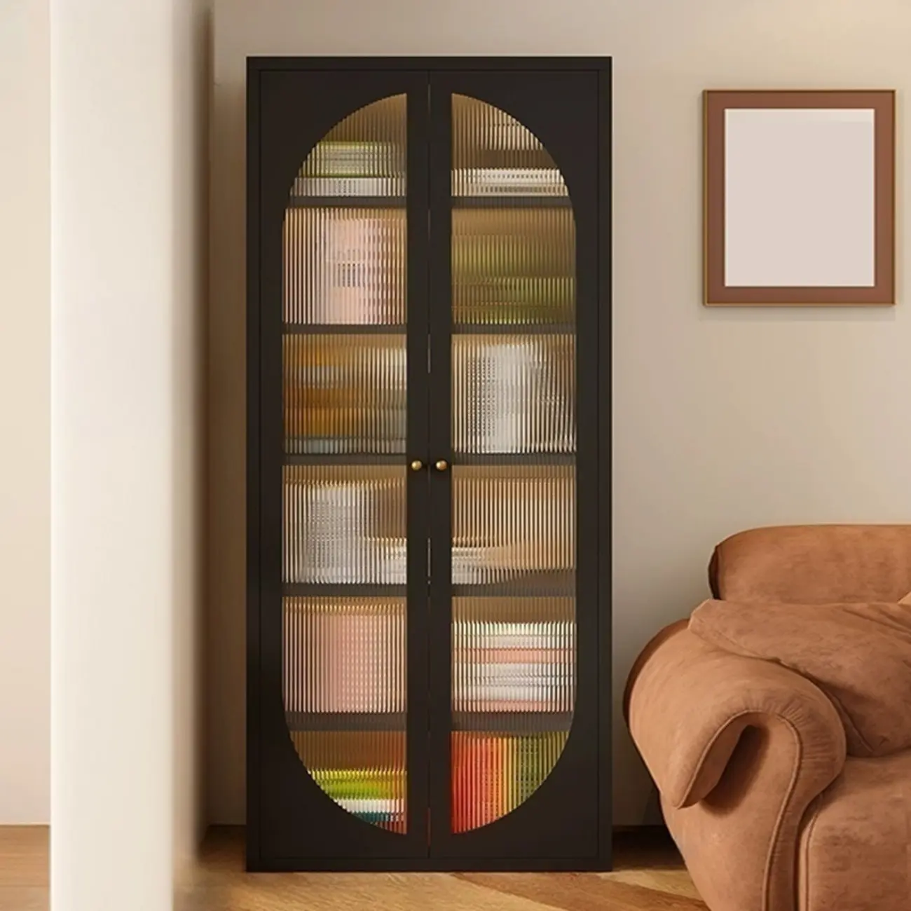 Modern Black Metal Adjustable Shelves Storage Cabinet Image - 7 | homeyfad