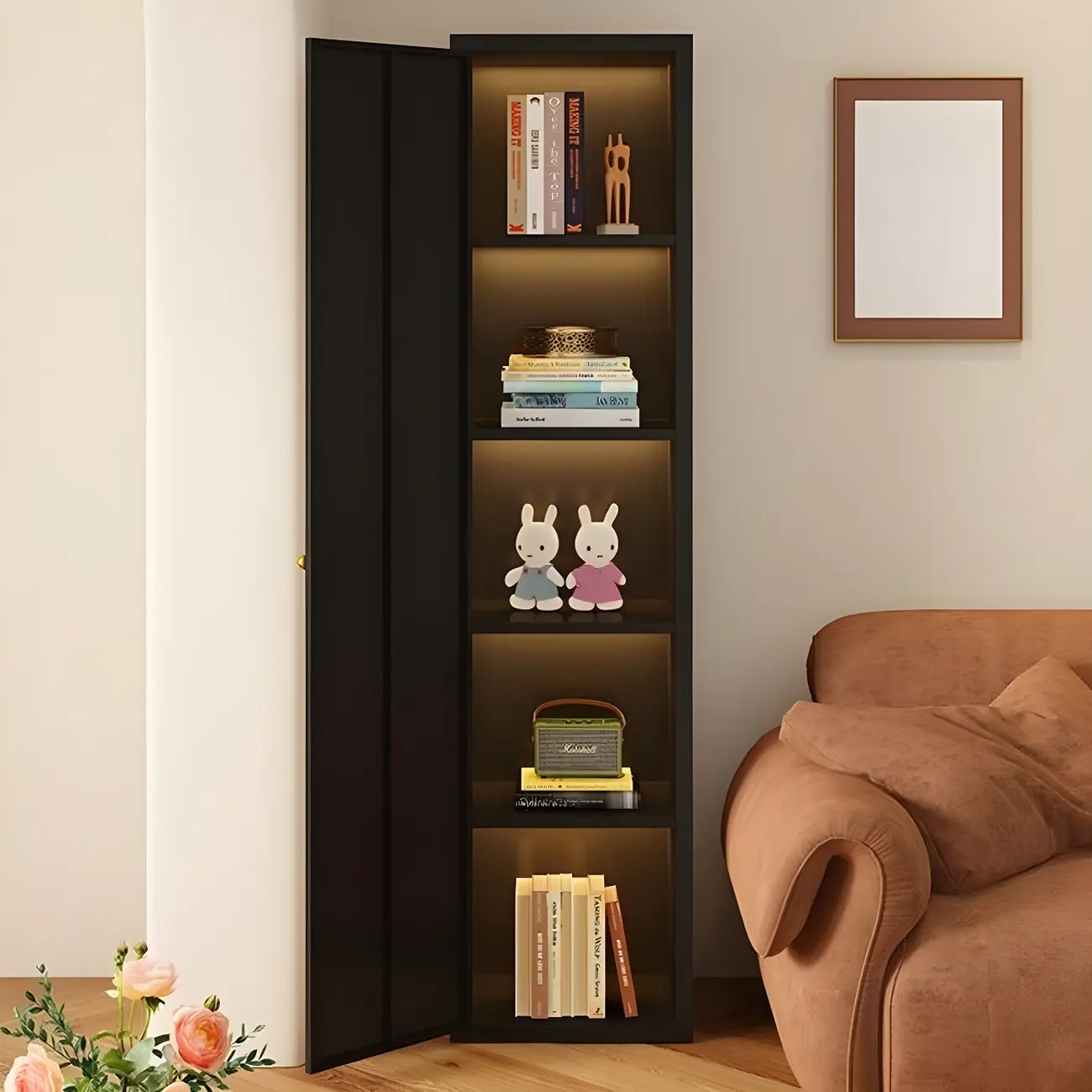 Modern Black Metal Adjustable Shelves Storage Cabinet Image - 8 | homeyfad