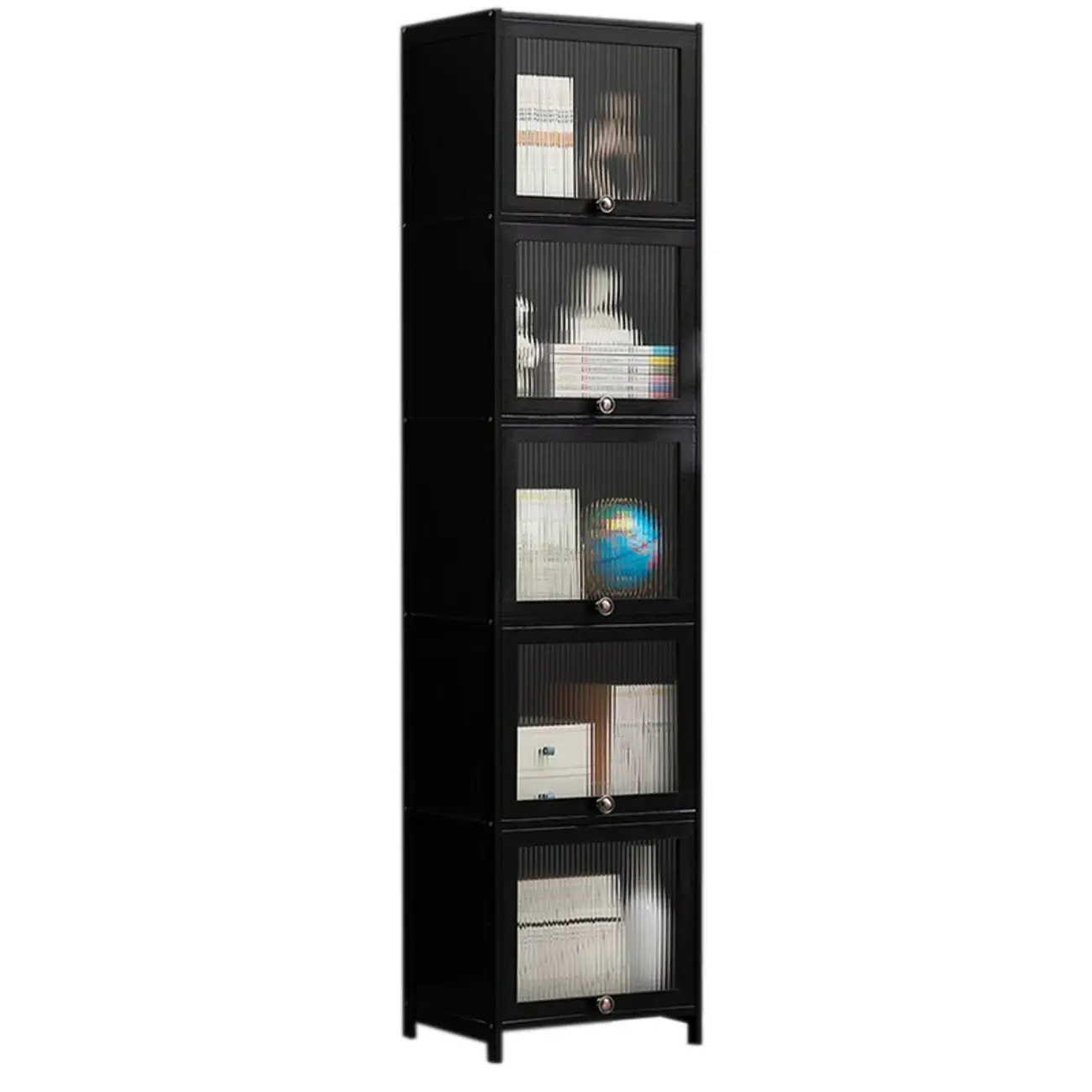 Sleek Black Bamboo Glass Display Cabinet for Living Room Image - 10 | homeyfad